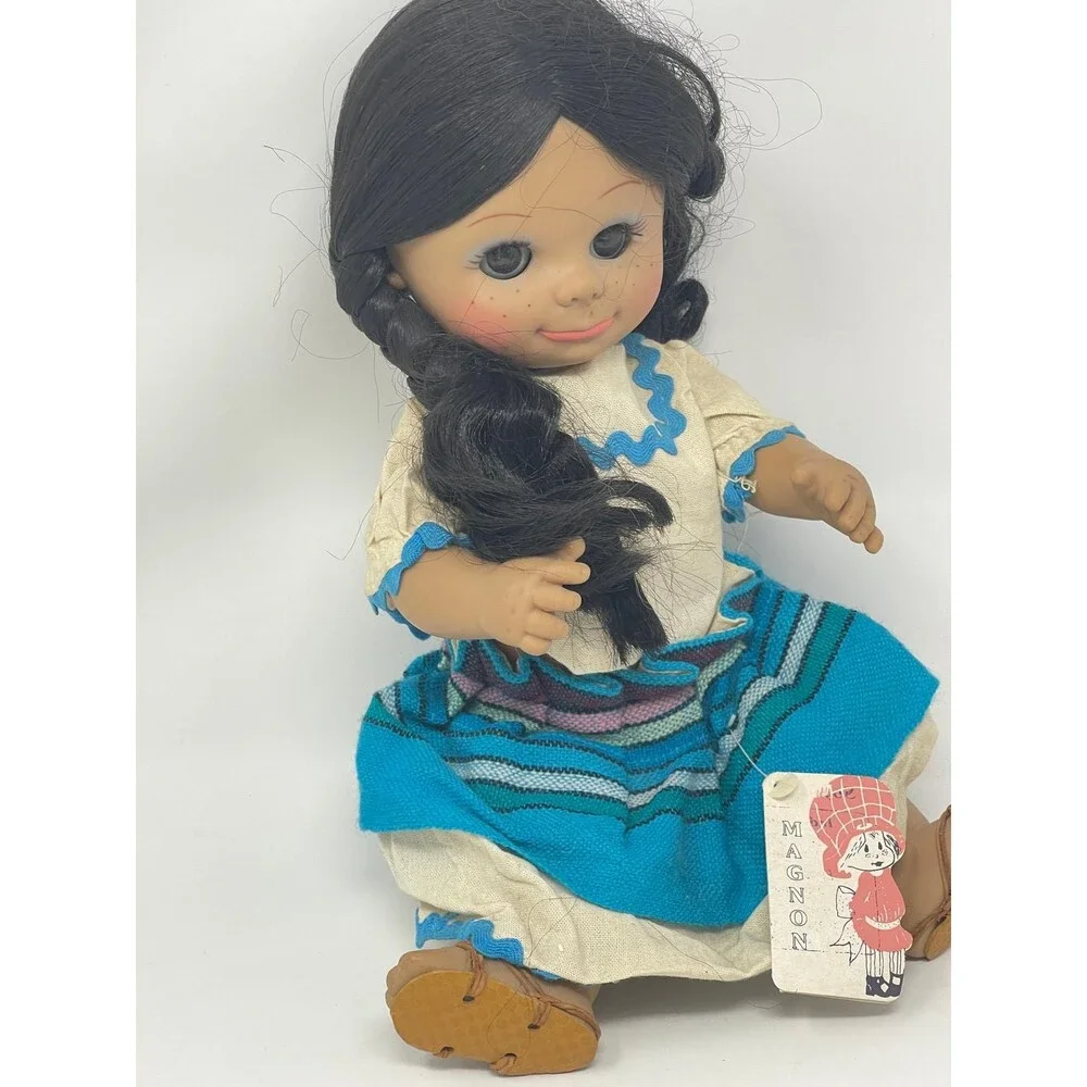 1980s JESSICA MAGNON Little Mexican Girl Rubber DOLL Freckles Spanish Jointed Po
